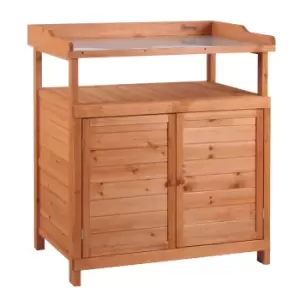 Image of Outsunny 2 In 1 Potting Bench Table W/ Storage Cabinet And Galvanized Table Top
