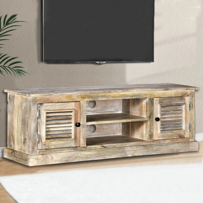 Image of vidaXL Solid Mango Wood TV Cabinet HiFi Lowboard Stand Unit Home Furniture