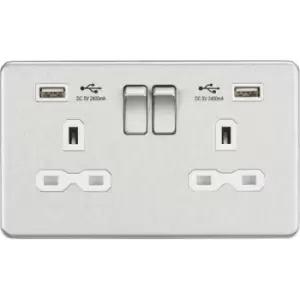 Image of MLA Knightsbridge 13A 2 Gang Socket With Dual USB Charger (2.4A) Brushed Chrome W/White Insert - SFR9224BCW
