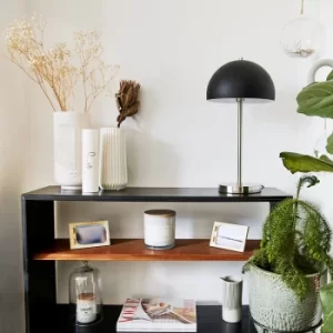 Image of Dargai Brushed Chrome Table Lamp with Domed Black Shade