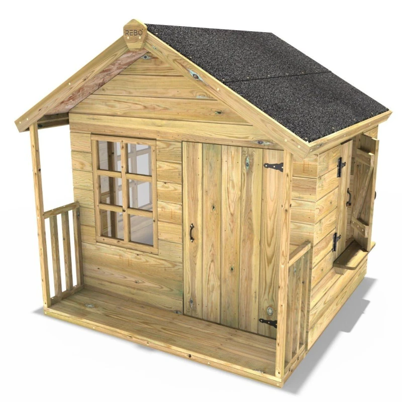 Image of Rebo 5ft x 5ft Children's Wooden Garden Playhouse - Raven Natural