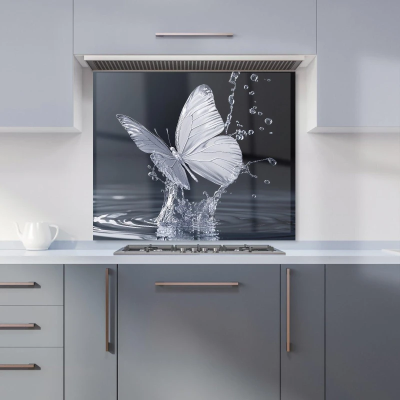 Image of Warren Reed - Designer Crystal Butterfly Water Dance Kitchen Splashback in Black Size: 900mm x 750mm Black Unisex 900mm x 750mm