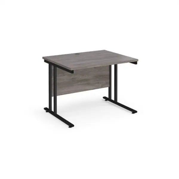 Image of Maestro 25 straight desk 1000mm x 800mm - Black cantilever leg frame, grey oak top