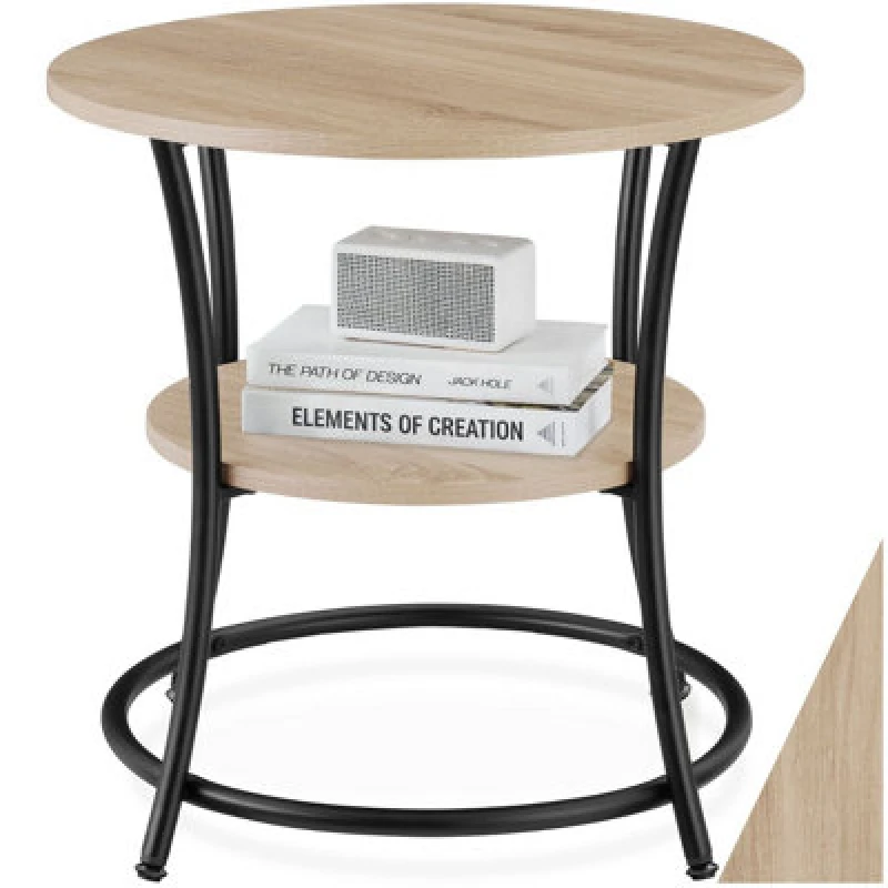 Image of Tectake Bedside Table Saint Louis - Industrial Style, Round, With 2 Shelves, 55 X 56cm - Industrial Wood Light, Oak Sonoma