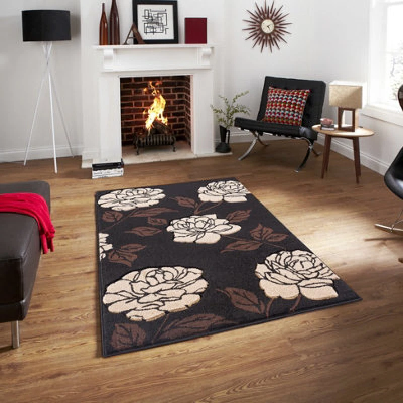 Image of Smart Living Smart Living Modern Hand Carved Multicolour Soft Thick Area Rug - Floriana in Black Size: 60cm x 220cm Black 60cm x 220cm Unisex 100000