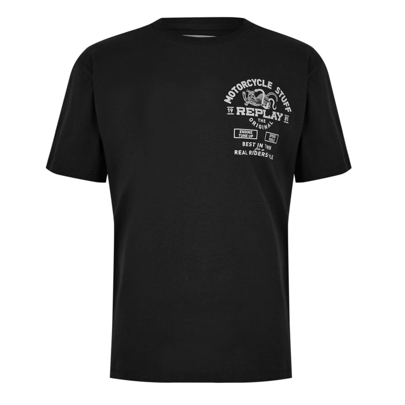 Image of Replay Motorcycle Stuff Regular Fit T-Shirt - Black M