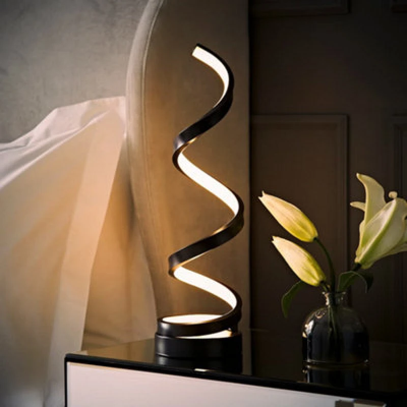 Image of ValueLights Infinity Matt Black Single Twist Integrated LED Table Lamp In Warm White Black