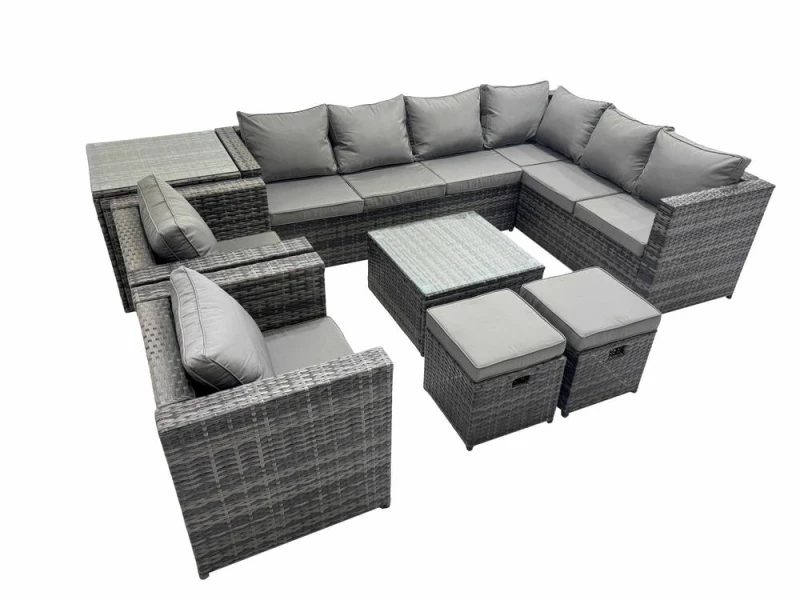 Image of Fimous Garden Furniture Sofa Set with2 Small Stools 2 Chair Side Table in Dark Grey Dark Grey Unisex