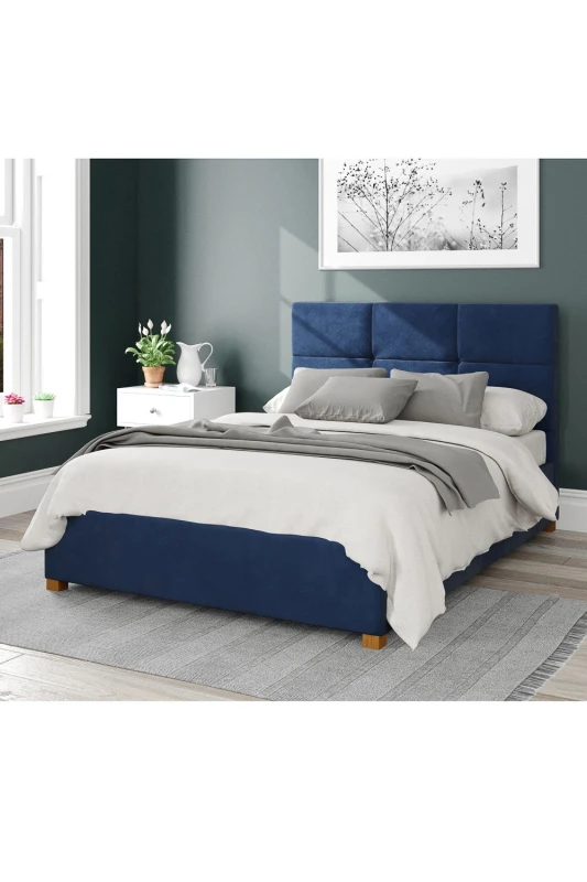 Image of Aspire Aspire Caine Upholstered Ottoman Storage Bed, Plush Velvet Fabric in Navy Size: Double Navy Double Unisex 5057632162618