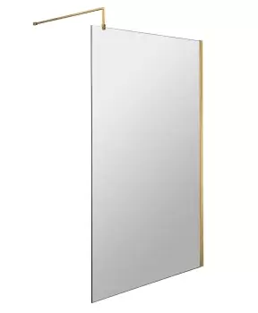 Image of Nuie 1000mm Wetroom Screen With Support Bar - Brushed Brass
