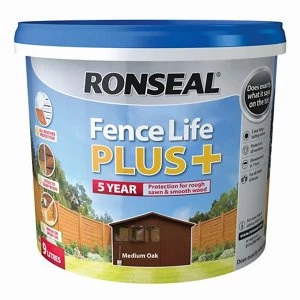 Image of Ronseal Fence life plus Medium oak Matt Fence & shed Wood treatment 9L