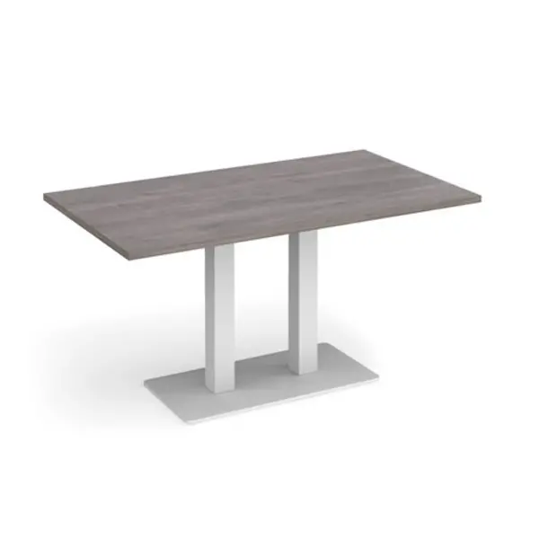 Image of Eros Eros rectangular dining table with flat white rectangular base and twin uprights 1400mm x 800mm - grey oak EDR1400-WH-GO
