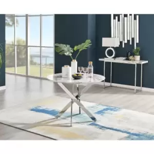 Image of Furniturebox Novara 100cm White Marble 6 Seater Modern Dining Table With Silver Chrome Starburst Legs