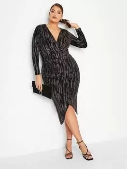 Image of Yours Glitter Wrap Party Dress - Black, Size 22, Women