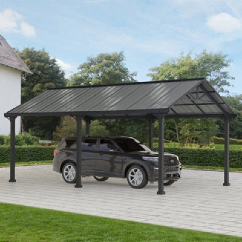 Image of Sunjoy Outdoor Steel Carport Eiger - 367Cm X 610Cm, Black