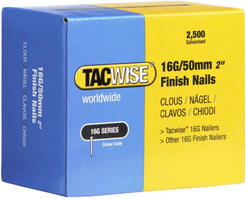 Image of TACWISE 0298 Type 160 (16G) / 50 mm Galvanised Finish Nails, Pack of 2,500 - Tacwise 298