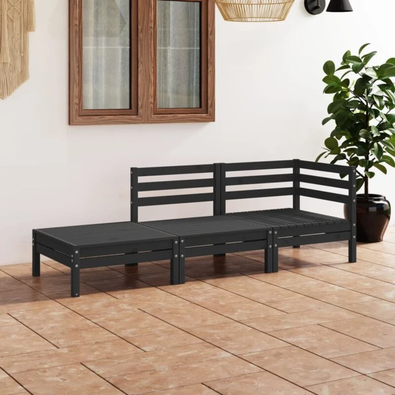 Image of VIDAXL 3 Piece Garden Lounge Set Black Solid Pinewood Vidaxl 8720286684986