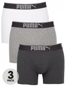 Image of Puma Premium Sueded Cotton 3 Pack Boxers - White/Grey/Black, White/Grey/Black Size M Men