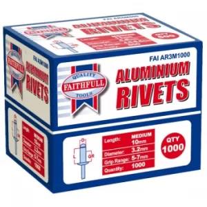 Image of Faithfull FAIAR3M1000 Aluminium Rivets 3.2 x 10mm Medium Bulk Pack...