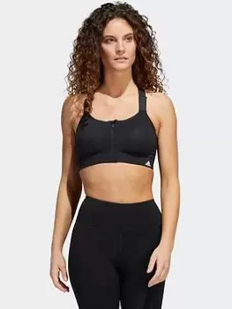 Image of adidas Tlrd Impact Luxe Training High-support Zip Bra, White/Black, Size 32D, Women