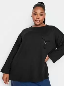 Image of Yours Yours Utility Pocket Slouchy Top Black, Size 30-32, Women