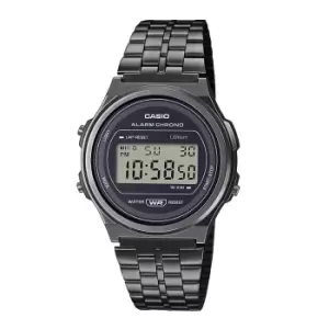 Image of Casio Collection Quartz Black Dial Gunmetal Grey PVD Stainless Steel Bracelet Mens Watch A171WEgg-1AEF