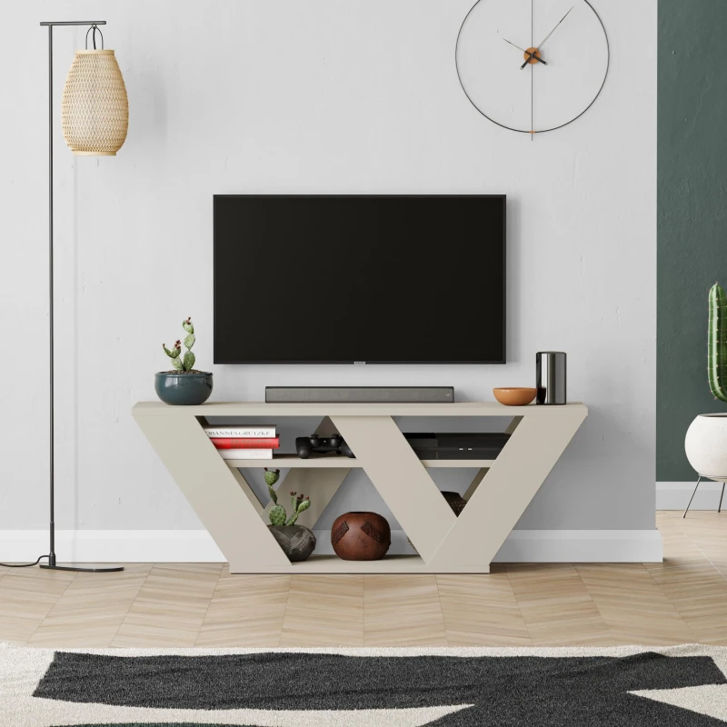 Image of Decortie Pipralla Multimedia Centre TV Unit with Shelves 110cm in Light Sand Size: 1 Pack Light Sand Unisex 1 Pack