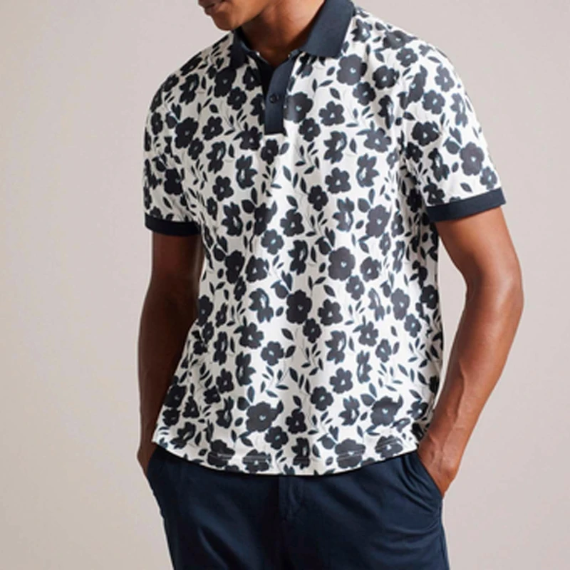 Image of Ted Baker Baskets Floral Allover Print Polo - Cream Cream XL