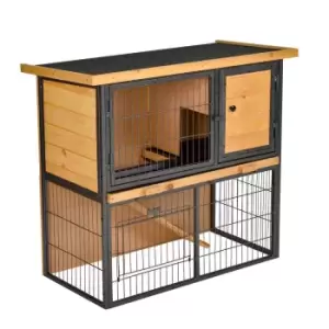 Image of Pawhut Wood-metal Rabbit Hutch w/ Elevated Pet House - Yellow