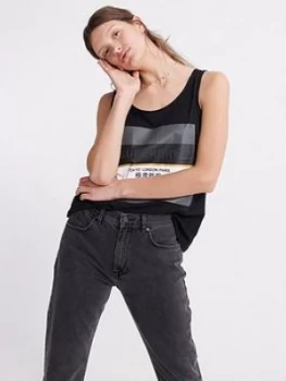 Image of Superdry Stripe Block Classic Vest Top - Black, Size 6, Women