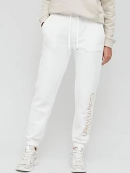 Image of Calvin Klein Zebra Logo Fleece Jogger - White, Size S, Women