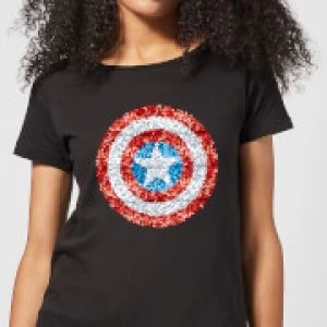 Image of Marvel Captain America Pixelated Shield Womens T-Shirt - Black