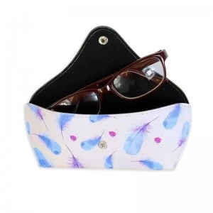 Image of Designer Glasses Case White with Blue Feather
