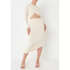 Image of Missguided Cross Front Cut Out Slinky Midaxi Dress - Cream