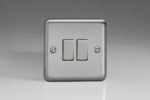 Image of Varilight Classic 2 Gang Intermediate Switch with Decorative Insert (Double XS77D) - Matt Chrome - XS77D