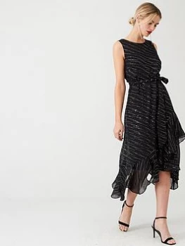 Image of Wallis Sparkle Ruffled Midi Dress - Black, Size 12, Women