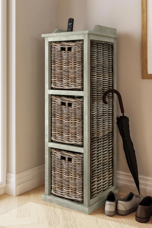 Image of FWStyle FWStyle Ready Assembled 3 Drawer Storage Unit Tall Solid Greywash Pine Grey One Size Unisex 5056413123275