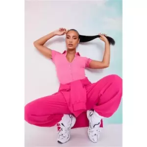 Image of I Saw It First Pink Button Through Cotton Rib Short Sleeve Bodysuit - Pink