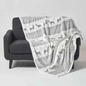 Image of Grey & White Soft Nordic Christmas Throw - Grey - Grey - Homescapes