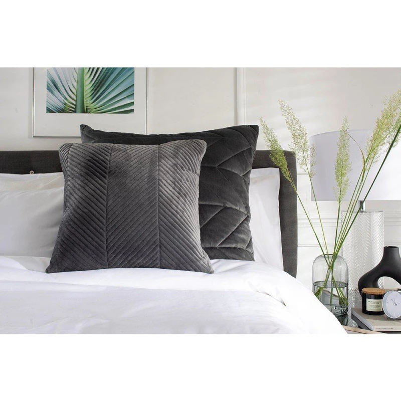 Image of The Lyndon Company Chevron Velvet Pillowcases Charcoal unisex One Size