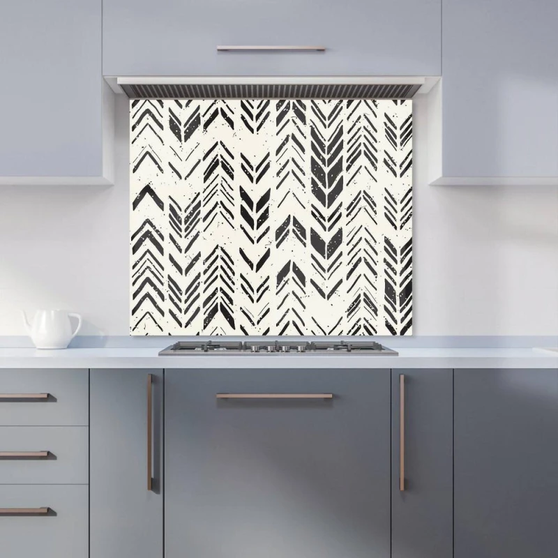 Image of Warren Reed - Designer Hand Drawn Chevron Pattern Kitchen Splashback in Black Size: 700mm x 750mm Black Unisex 700mm x 750mm