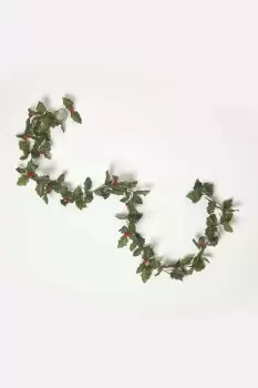Image of Green Holly Christmas Garland 6 Feet