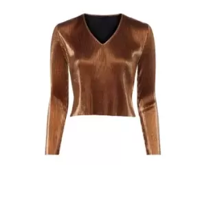 Image of French Connection Taina Metallic Pleated Top - Gold