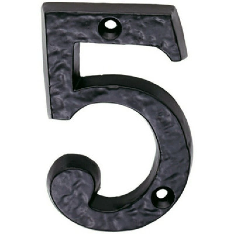 Image of Loops Black Antique Door Number 5 78mm Height 8mm Depth Iron Face Numeral Plaque Black