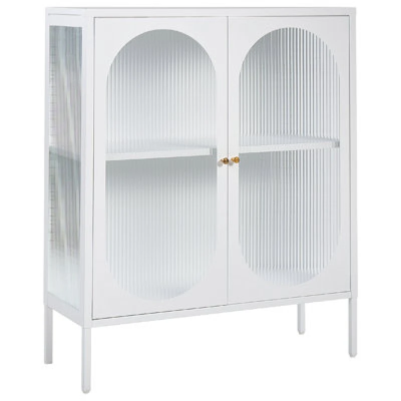 Image of Beliani Glass Display Sideboard Sarre Metal 90 Cm White
