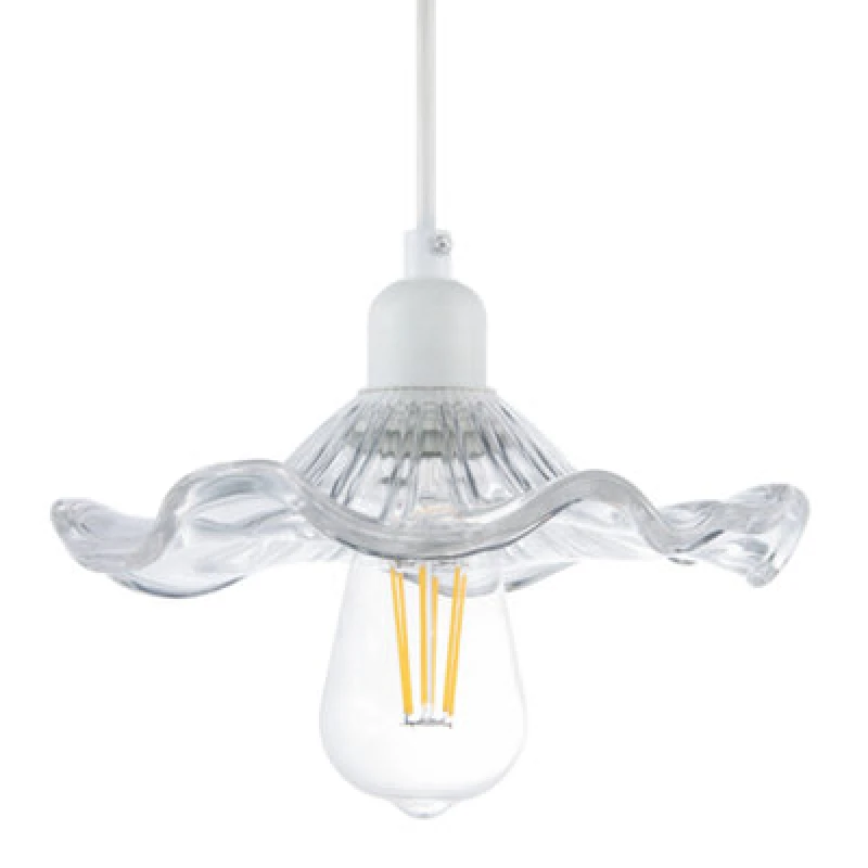 Image of Happy Homewares Designer Ribbed Clear Glass Pendant Light Shade With Wavy Ruffled Edge