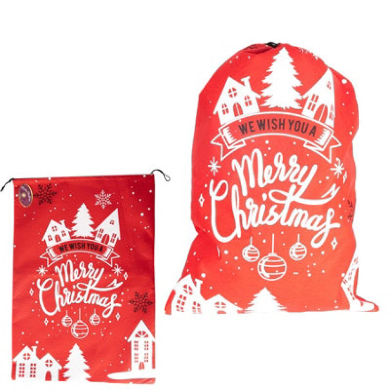 Image of Shatchi Red Felt "merry Christmas" Sack Festive Bag For Gifts And Holiday Decorations