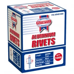 Image of Faithfull FAIAR4S1000 Aluminium Rivets 4 x 7mm Short Bulk Pack of 1000