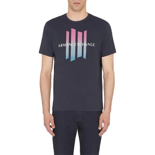 Image of Armani Exchange Vertical lines Tee Shirt - Blue XS