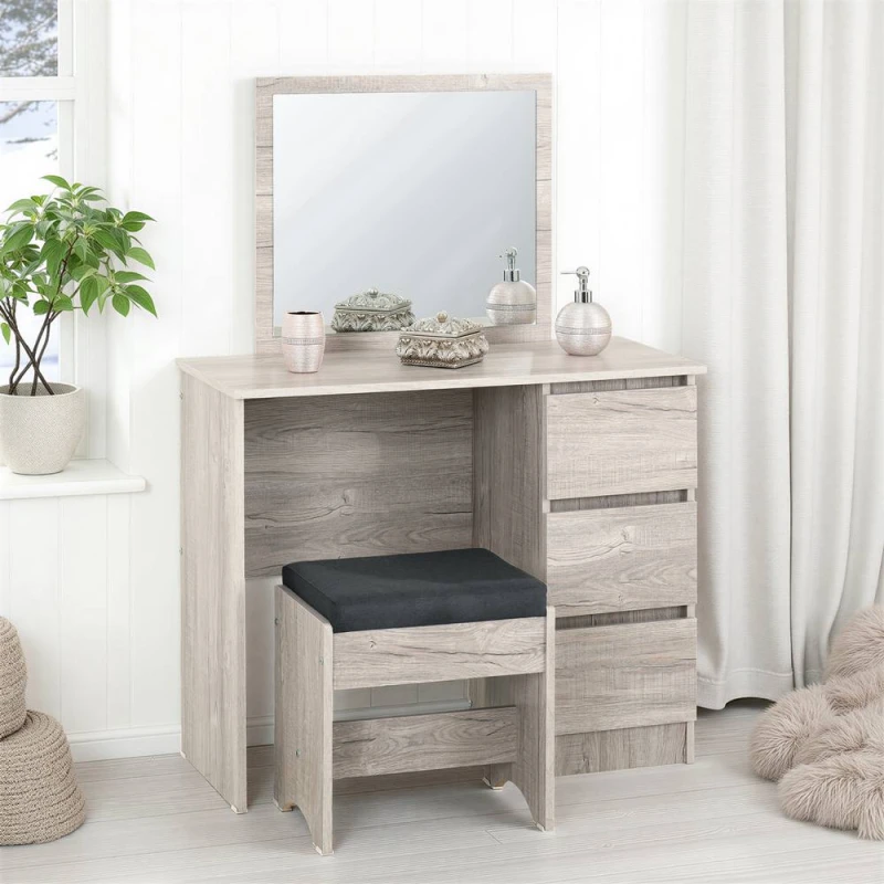 Image of Seconique Malvern 3 Drawer Dressing Table Set - Urban Snow/steel Fabric